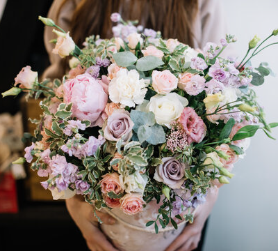 Colorful purple pink tied bouquet