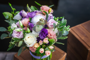 Purple pink hand tied bouquet