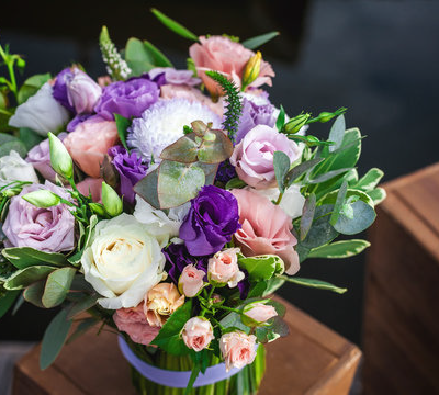 Purple pink hand tied bouquet